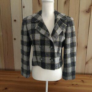 JONES NEW YORK Vintage Gray Plaid Wool Blend Jacket Blazer Size 8